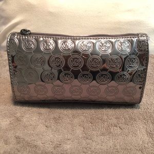 Michael Kors Silver Metallic Clutch / Cosmetic Bag